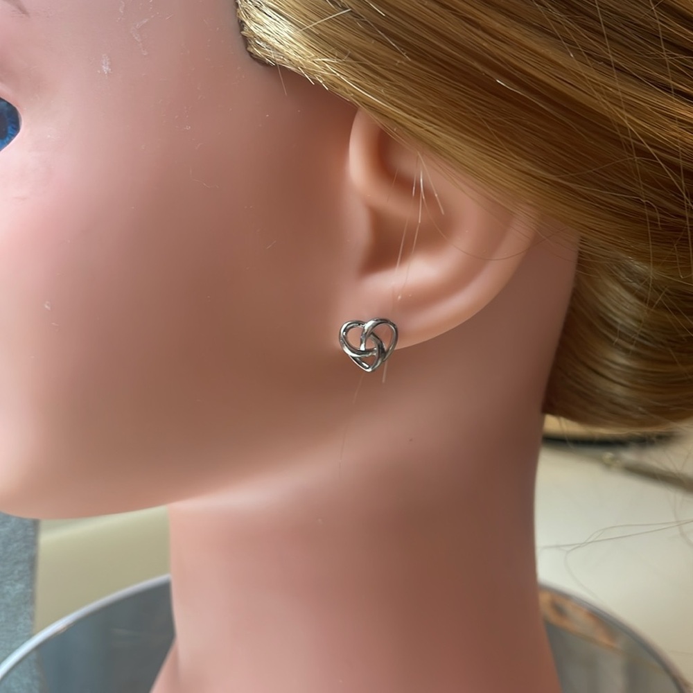 Celtic heart stud earrings in silver tone, size .5” - Picture 6 of 6